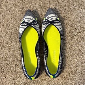 Rothy's Women's Blue and White Patterned Flats with Neon Accents